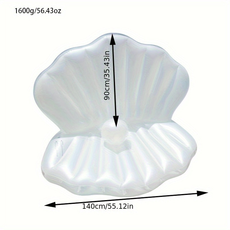Adult White Shell-Shaped Floating Lounger - PVC Mermaid Water Bed for Pool Relaxation, Pearl Sofa, Clam