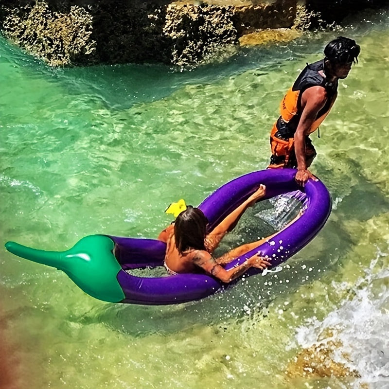 1pc Inflatable Eggplant Shaped Swimming Bed, Floating Water Lounger, Suitable For Pool Fun, Water Party