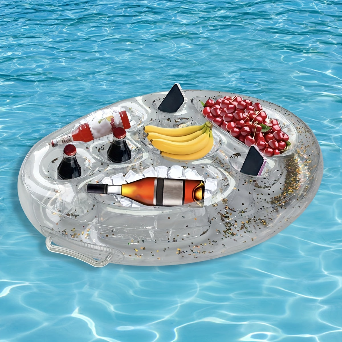 1pc PVC Inflatable Ice Bar, Pool Floating Drink Holder and Snack Tray for Pool Parties, Water Fun