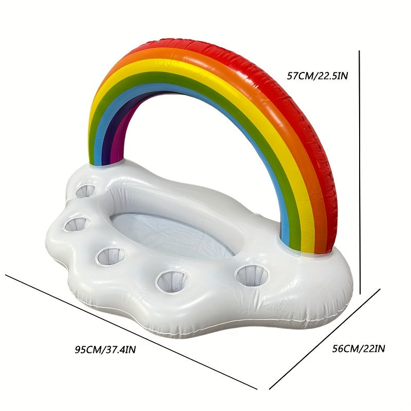 Rainbow Cloud Inflatable Pool Float Drink Holder with Ice Bucket, PVC Floating Beverage Caddy for Swimming, Beach Parties & Outdoor Leisure, 14+ Age Group, Uncharged - 5 Cup Slots