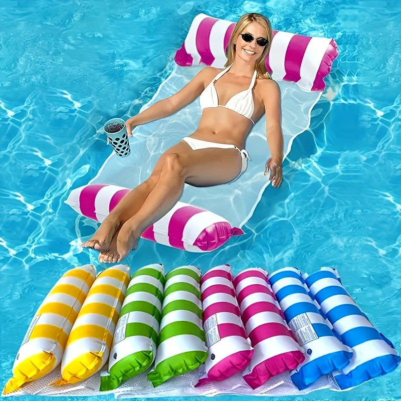 Inflatable Pool Float for Adults, 1pc, Durable PVC Double Tube Lounge with Striped Pattern, Ideal for Travel & Pool Parties, Spa Relaxation Accessory, No Charging Required