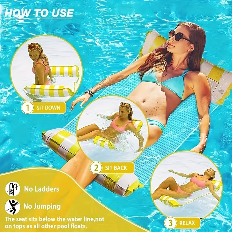 Inflatable Pool Float for Adults, 1pc, Durable PVC Double Tube Lounge with Striped Pattern, Ideal for Travel & Pool Parties, Spa Relaxation Accessory, No Charging Required