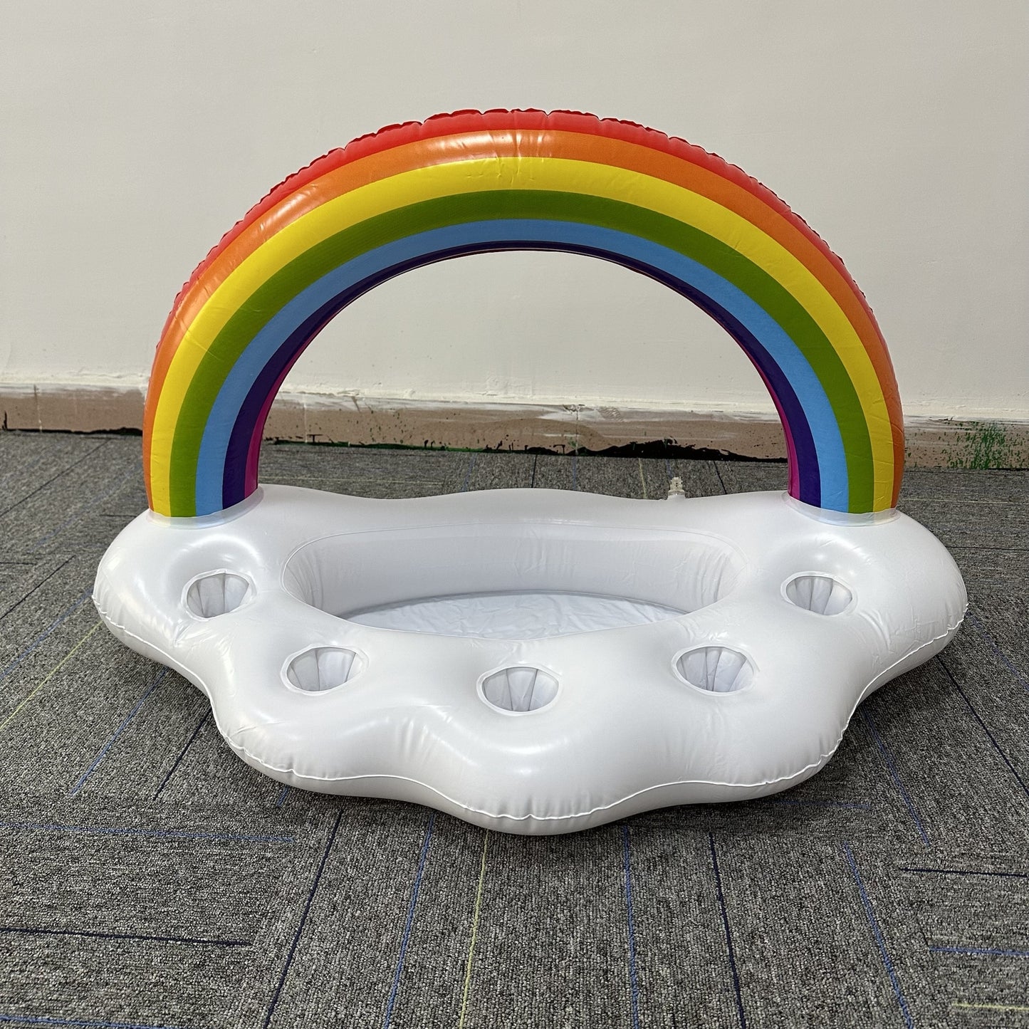 Rainbow Cloud Inflatable Pool Float Drink Holder with Ice Bucket, PVC Floating Beverage Caddy for Swimming, Beach Parties & Outdoor Leisure, 14+ Age Group, Uncharged - 5 Cup Slots