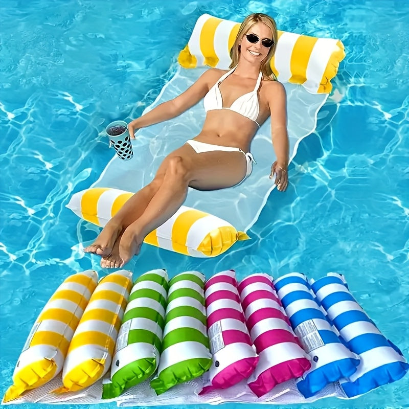 Inflatable Pool Float for Adults, 1pc, Durable PVC Double Tube Lounge with Striped Pattern, Ideal for Travel & Pool Parties, Spa Relaxation Accessory, No Charging Required