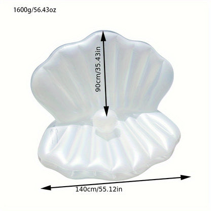 Adult White Shell-Shaped Floating Lounger - PVC Mermaid Water Bed for Pool Relaxation, Pearl Sofa, Clam