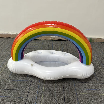 Rainbow Cloud Inflatable Pool Float Drink Holder with Ice Bucket, PVC Floating Beverage Caddy for Swimming, Beach Parties & Outdoor Leisure, 14+ Age Group, Uncharged - 5 Cup Slots