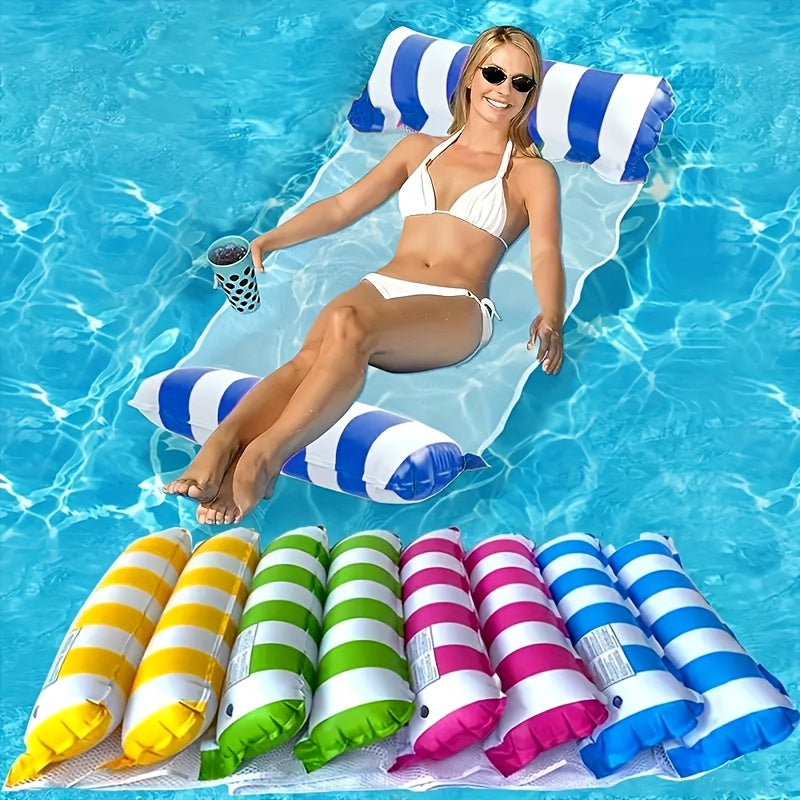 Inflatable Pool Float for Adults, 1pc, Durable PVC Double Tube Lounge with Striped Pattern, Ideal for Travel & Pool Parties, Spa Relaxation Accessory, No Charging Required