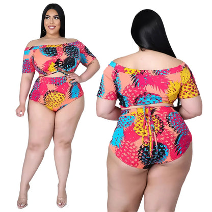 XL-5XL Plus Size two piece set Swimsuit summer 2021 Sexy printing Bandage top and shorts outfits women