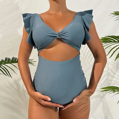 Matenrity Swimsuit Premama V Neck Hollow Out One-pieces Bathing Suit Pregnant Women's Beach Swimwear Bikinis