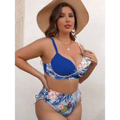 VigoJany 2025 Patchwork Strapped 2 Piece Plus Size Bikini Women High Waist Push UP Swimsuit Backless Beach Bathing Suit