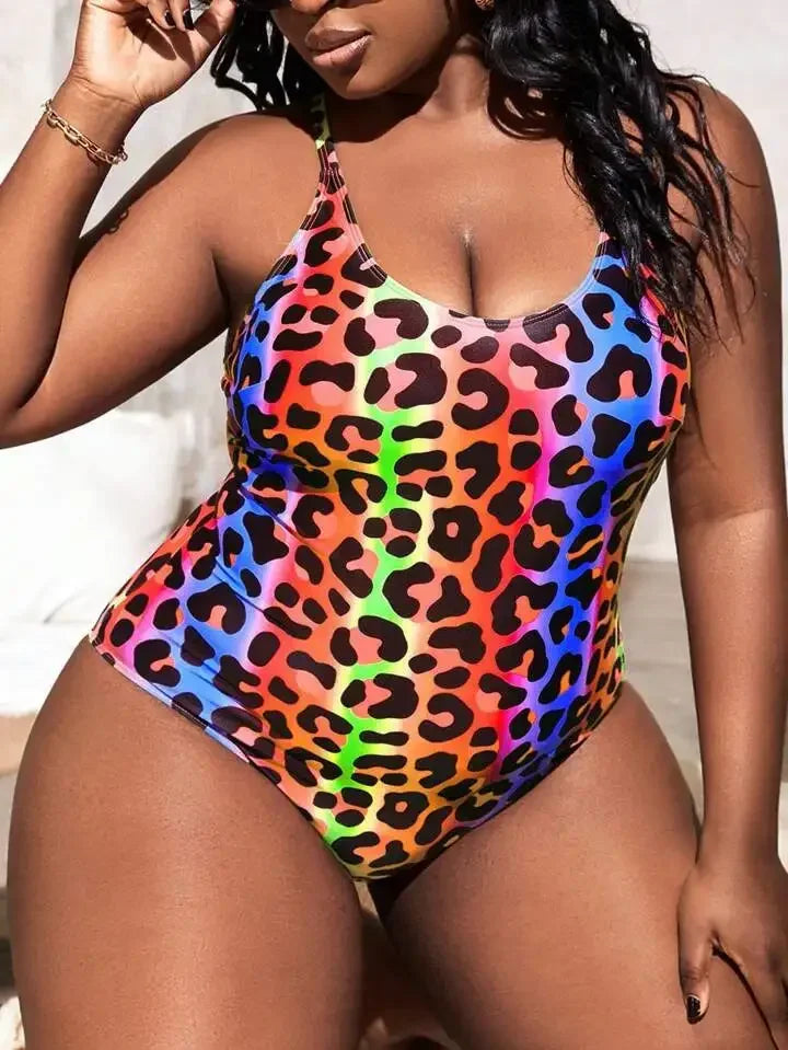 2025 New Sexy Plus Size Swimwear Woman Swimsuit One Piece Colour Leopard Print Large Bikini Bathers Bathing Suit 5XL