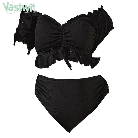 Maternity Bikini Swimwear Off Shoulder Ruffle Crop Top with Bottoms