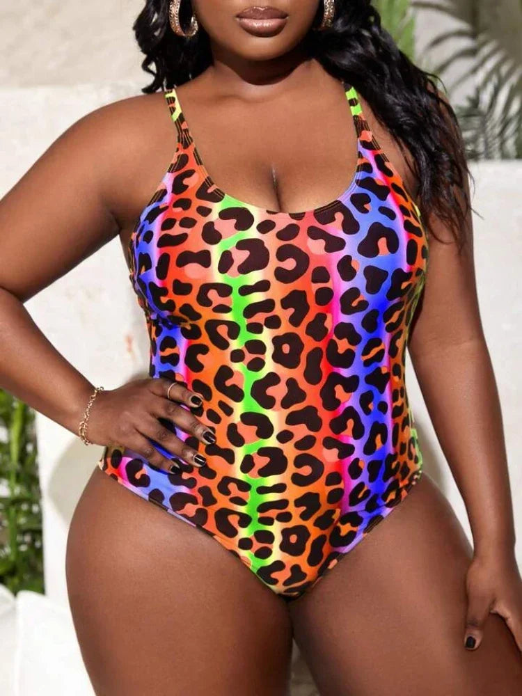 2025 New Sexy Plus Size Swimwear Woman Swimsuit One Piece Colour Leopard Print Large Bikini Bathers Bathing Suit 5XL