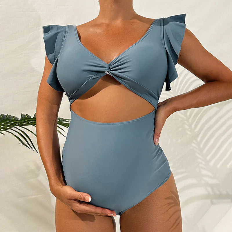 Matenrity Swimsuit Premama V Neck Hollow Out One-pieces Bathing Suit Pregnant Women's Beach Swimwear Bikinis