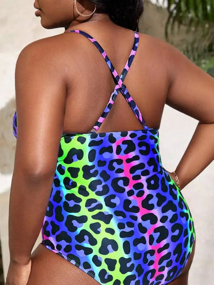 2025 New Sexy Plus Size Swimwear Woman Swimsuit One Piece Colour Leopard Print Large Bikini Bathers Bathing Suit 5XL