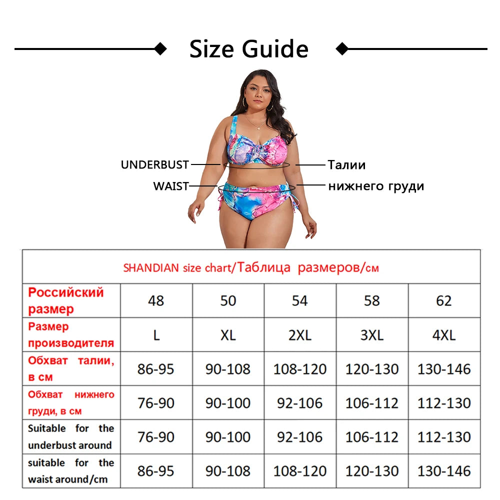 2024 New Plus Size Swimwear for Women Swimsuit Large Bathing Suits Two-piece High Waist Push Up Bikini Set Sexy Separate Stylish