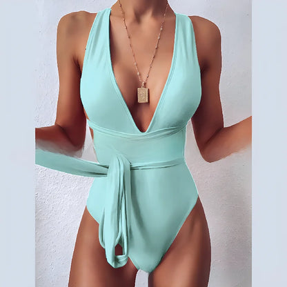 Push Up Lace Up Bandage One Piece Swimsuit