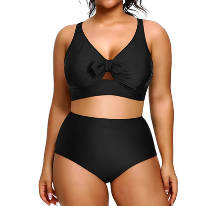 2024 Women Swimwear Plus Size Black Stylish Two Piece Bikini Set Tummy Control High Waisted Swimsuits Beach Bathing Suits