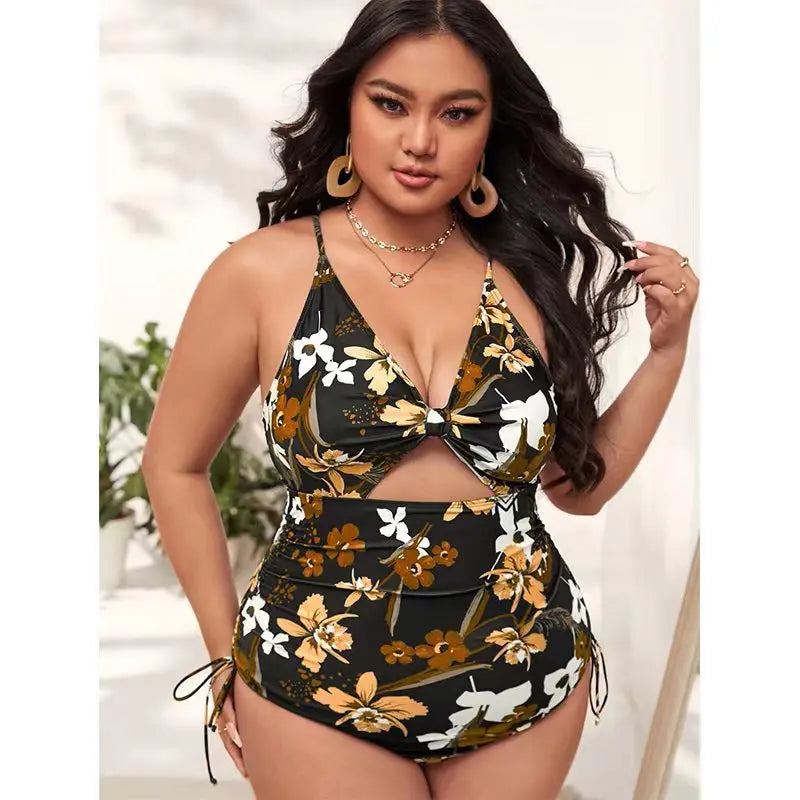 Plus Size Swimwear Women 2024 Push Up Bikini One Piece Swimsuit Print Beachwear Tankini Swimming Bathing Suit Female Large 4XL