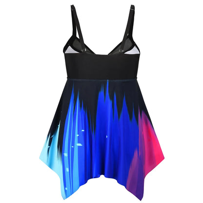 Summer New Plus Size Backless Swimdress Suit Print Beachwear Tankini Swimwear Tank+Swim Shorts Two-piece Breathable Bikini Set