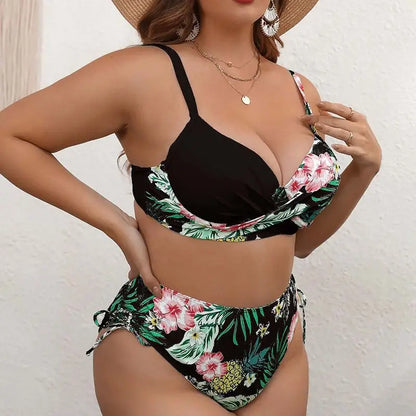 VigoJany 2025 Patchwork Strapped 2 Piece Plus Size Bikini Women High Waist Push UP Swimsuit Backless Beach Bathing Suit