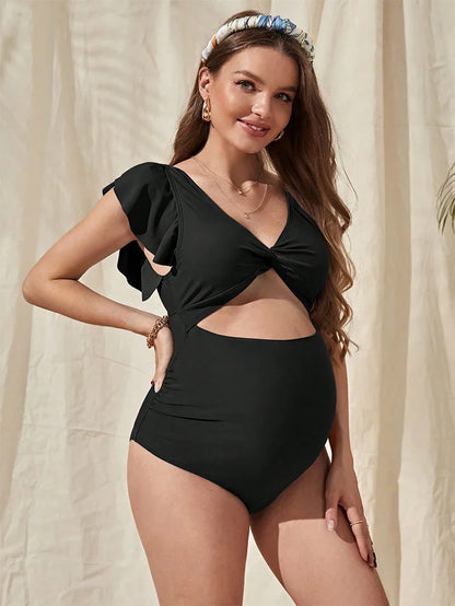 Matenrity Swimsuit Premama V Neck Hollow Out One-pieces Bathing Suit Pregnant Women's Beach Swimwear Bikinis