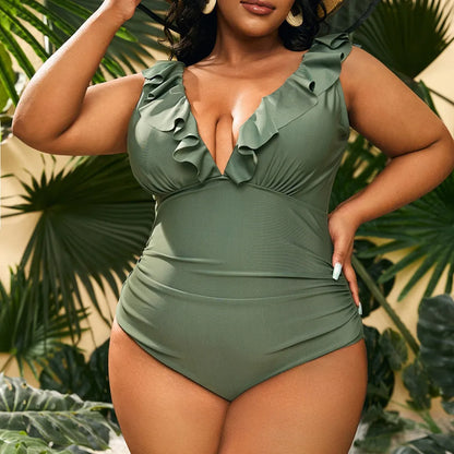 VigoJany 2025 Verge Strapped Plus Size Swimwear Women V Neck Beach One Piece Swimsuit Backless Summer Bathing Suit Beachwear