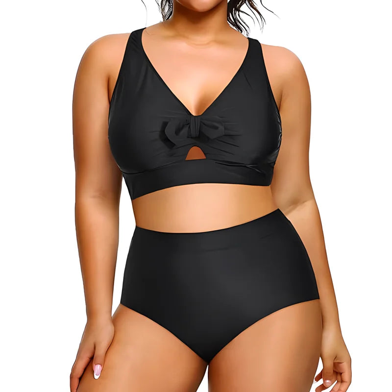 2024 Women Swimwear Plus Size Black Stylish Two Piece Bikini Set Tummy Control High Waisted Swimsuits Beach Bathing Suits