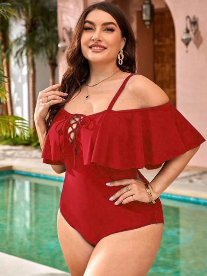 2025 New Strapped One Piece Swimsuit Women Drawstring Plus Size Swimwear Large Ruffled Bathing Suit Monokini 4XL