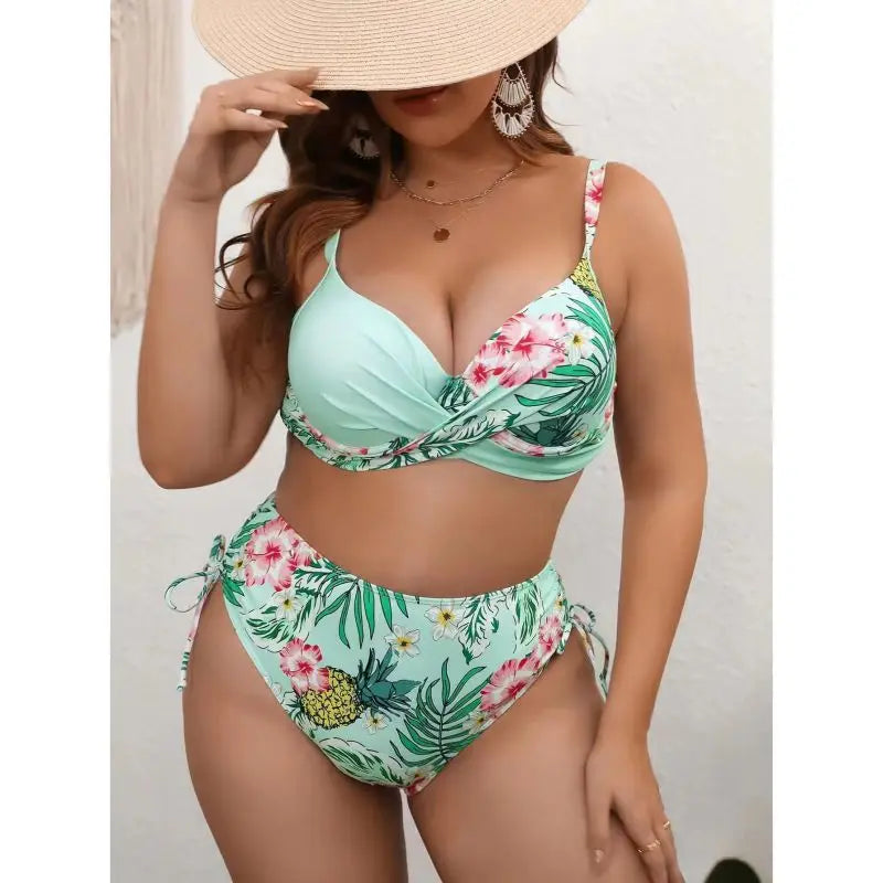 VigoJany 2025 Patchwork Strapped 2 Piece Plus Size Bikini Women High Waist Push UP Swimsuit Backless Beach Bathing Suit