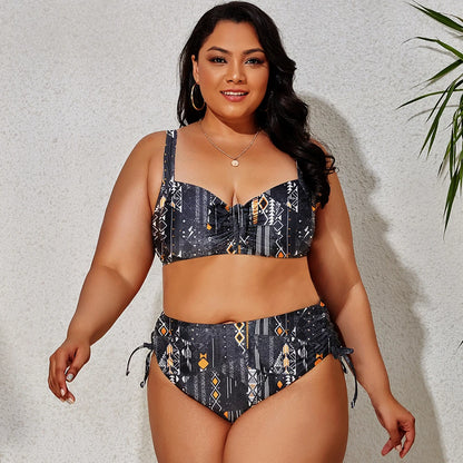 2024 New Plus Size Swimwear for Women Swimsuit Large Bathing Suits Two-piece High Waist Push Up Bikini Set Sexy Separate Stylish