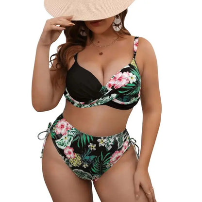 VigoJany 2025 Patchwork Strapped 2 Piece Plus Size Bikini Women High Waist Push UP Swimsuit Backless Beach Bathing Suit