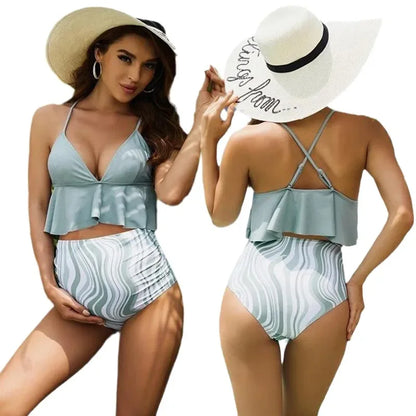 Maternity Bathing Suits 2023 Summer High Waist Halter Beachwear Swimsuit for Pregnant Women's Sexy Set Premama Swimwear