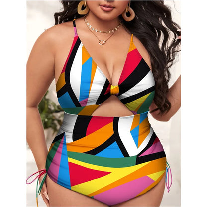 Plus Size Swimwear Women 2024 Push Up Bikini One Piece Swimsuit Print Beachwear Tankini Swimming Bathing Suit Female Large 4XL