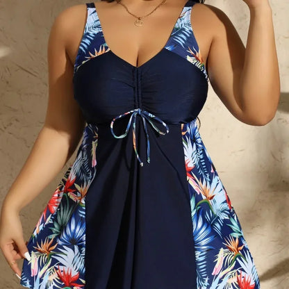 2024 Swimwear Large Size PLUS One Piece 0XL-4XL Large Size Swimsuit Swimsuit Conservative Two-piece Long Skirt Printing Hair