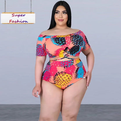 XL-5XL Plus Size two piece set Swimsuit summer 2021 Sexy printing Bandage top and shorts outfits women