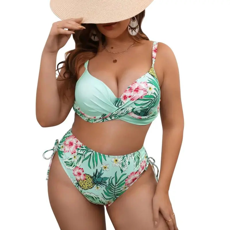 VigoJany 2025 Patchwork Strapped 2 Piece Plus Size Bikini Women High Waist Push UP Swimsuit Backless Beach Bathing Suit