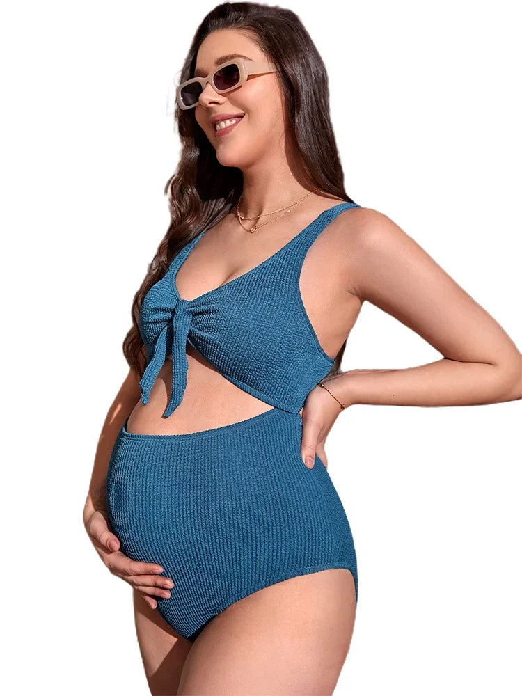 Blue Matenrity Women Hollow Out Bathing Suit Sexy Solid Color Premama One Piece Beachwear Swimsuit Pregnancy Swimwear Tankinis