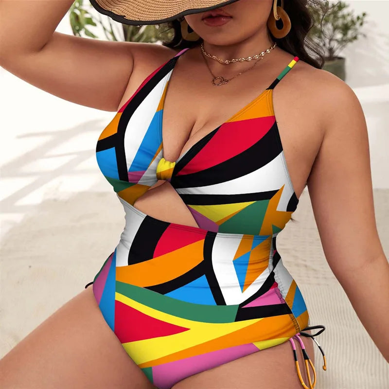 Plus Size Swimwear Women 2024 Push Up Bikini One Piece Swimsuit Print Beachwear Tankini Swimming Bathing Suit Female Large 4XL