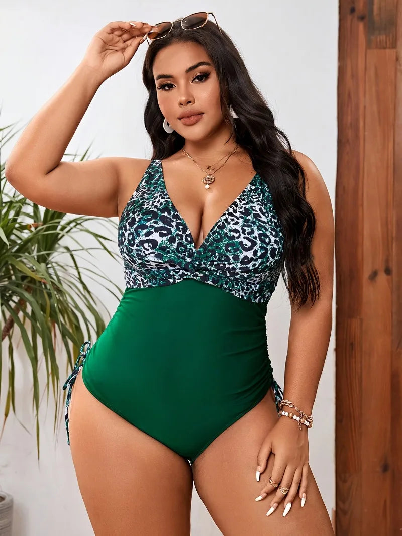 2025 Large Plus Size Print One Piece Swimsuit Women Bodysuit Swimwear Female Bathers Bathing Swimming Swim Suit Beachwear