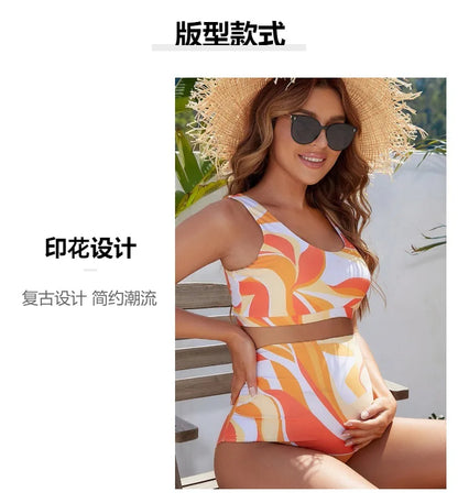 Printed Maternity Split Bikini Swimwear for Women Pregnant Women's Hot Spring Swimsuits