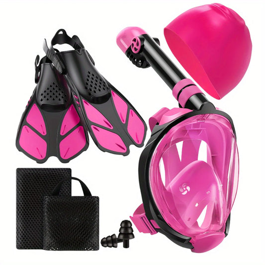 4-Piece High-Quality Diving Kit: Adjustable Swim Fins, Folding Anti-Fog Goggles, Breathing Tubes, Earbuds
