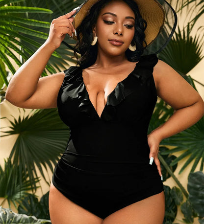 VigoJany 2025 Verge Strapped Plus Size Swimwear Women V Neck Beach One Piece Swimsuit Backless Summer Bathing Suit Beachwear